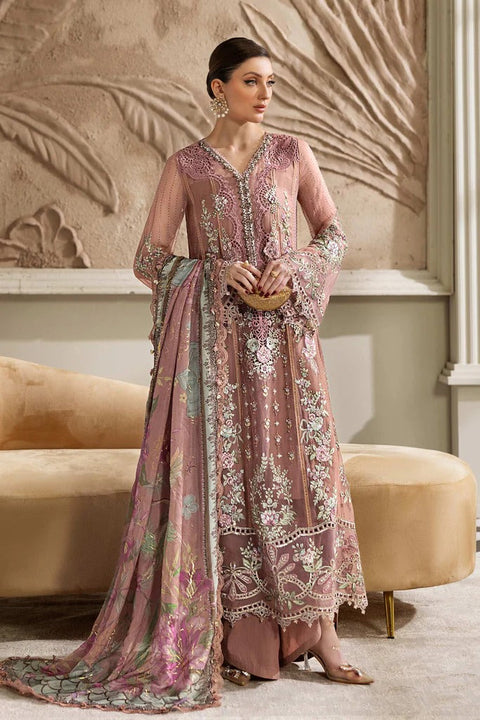 Tea Pink Embroidered Chiffon 3-Piece Suit