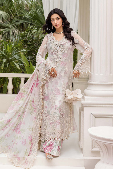 Off-White Embroidered Chiffon 3-Piece Suit
