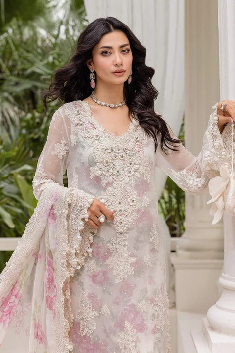 Off-White Embroidered Chiffon 3-Piece Suit