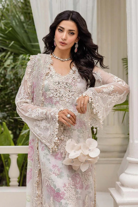 Off-White Embroidered Chiffon 3-Piece Suit