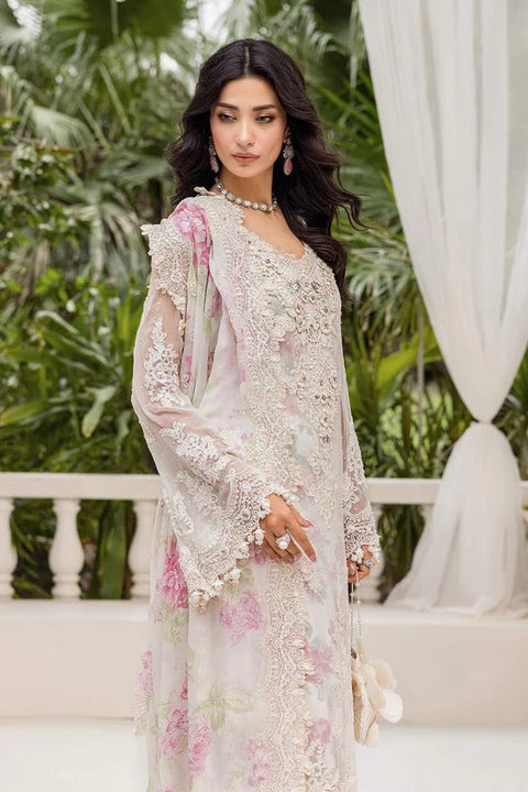 Off-White Embroidered Chiffon 3-Piece Suit