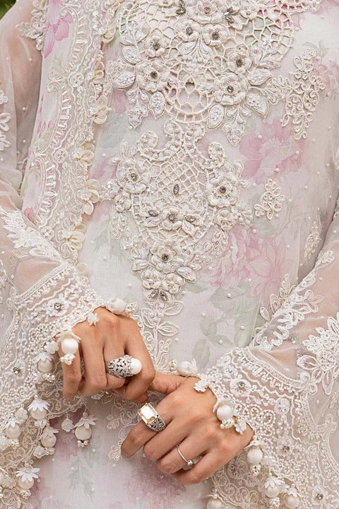 Off-White Embroidered Chiffon 3-Piece Suit