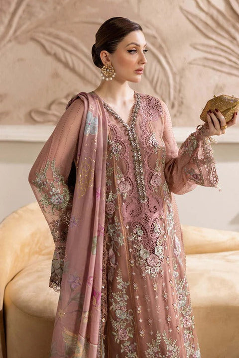 Tea Pink Embroidered Chiffon 3-Piece Suit