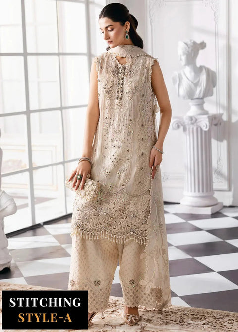 Elegant Off White Embroidered Unstitched 3-Piece Dress