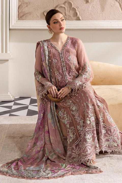 Tea Pink Embroidered Chiffon 3-Piece Suit