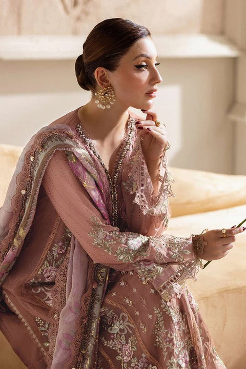 Tea Pink Embroidered Chiffon 3-Piece Suit
