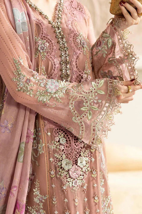 Tea Pink Embroidered Chiffon 3-Piece Suit