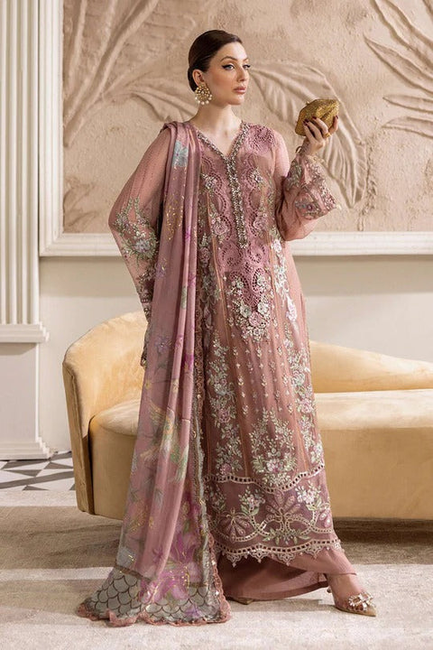 Tea Pink Embroidered Chiffon 3-Piece Suit