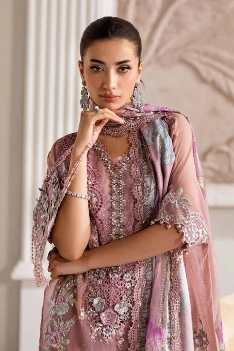 Tea Pink Embroidered Chiffon 3-Piece Suit