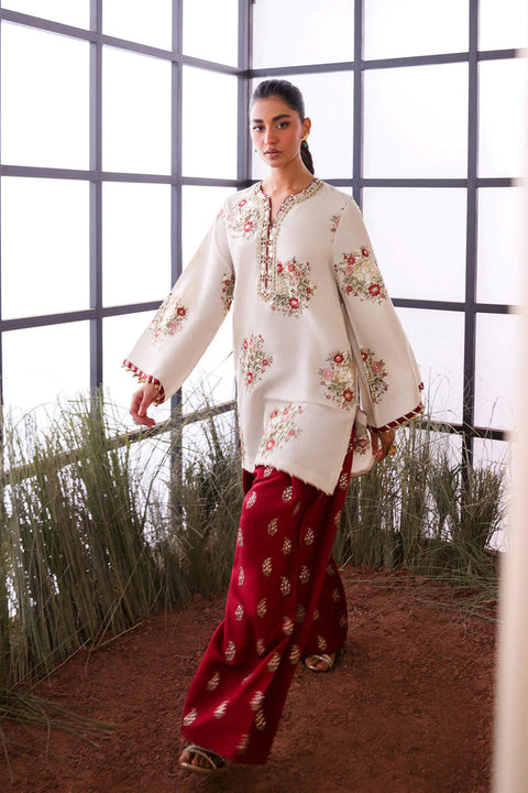 Crimson Bloom – Ivory Kurta Set