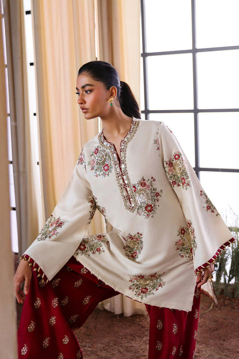 Crimson Bloom – Ivory Kurta Set